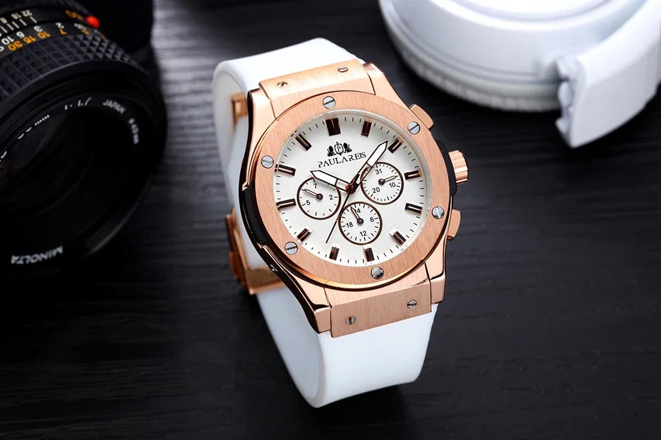 Men's Casual Automatic Mechanical Watch | Rose Gold & Rubber Strap