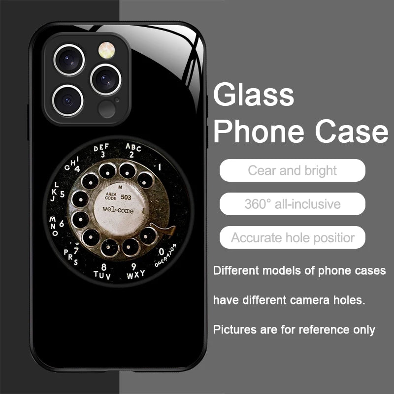 Funny Retro Rotary Dial Pattern Tempered Glass Phone Case for IPhone 17 16 Pro Max 16 15 14 Plus 13 12 Mini 11 X XS MAX XR Cover