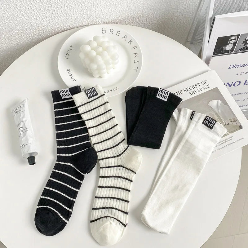 Trendy Striped Mid Tube Socks | Stylish Breathable Casual Wear