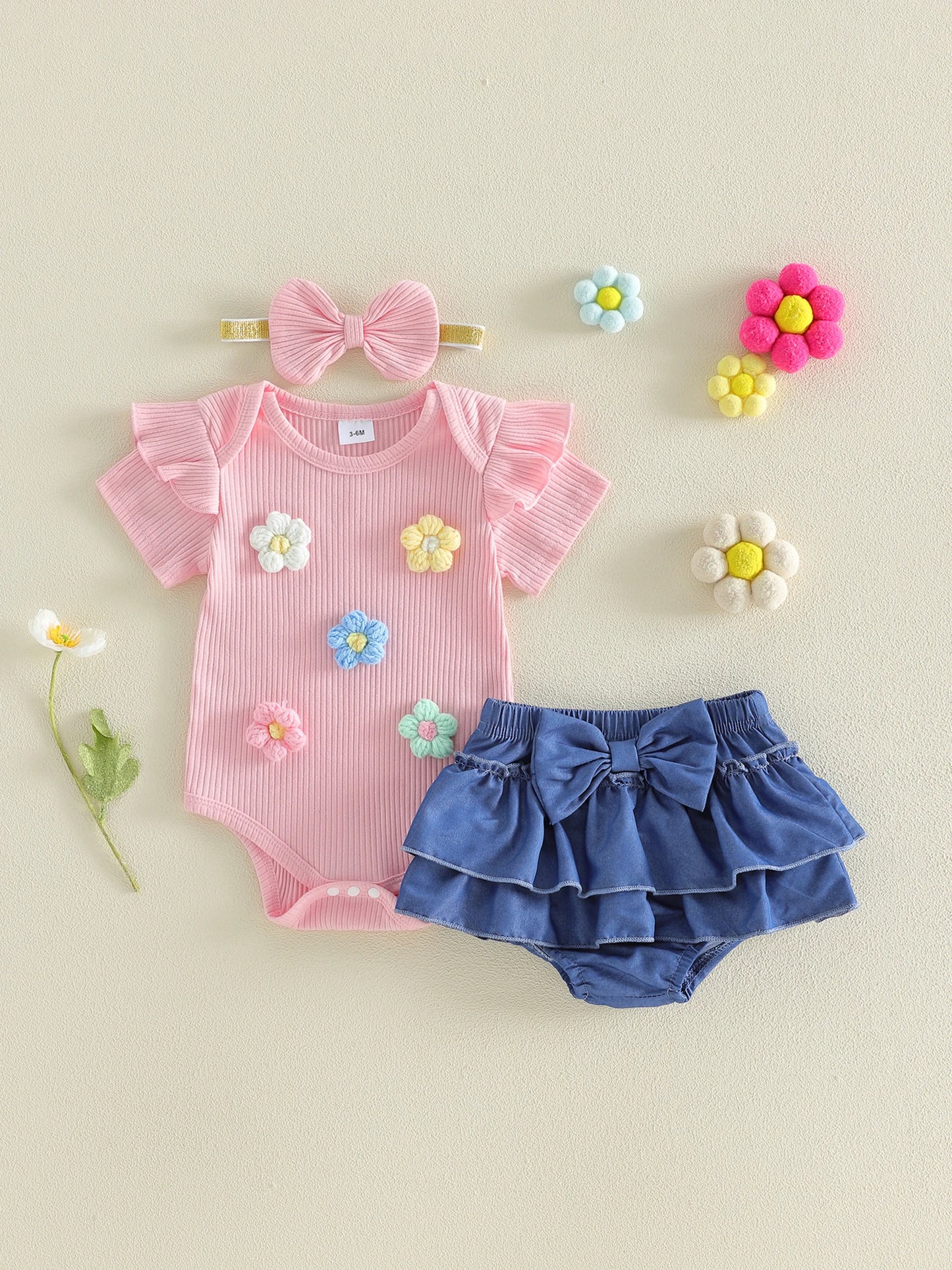 Toddler Girls Boho Chic Romper | Floral Lace Trim Set