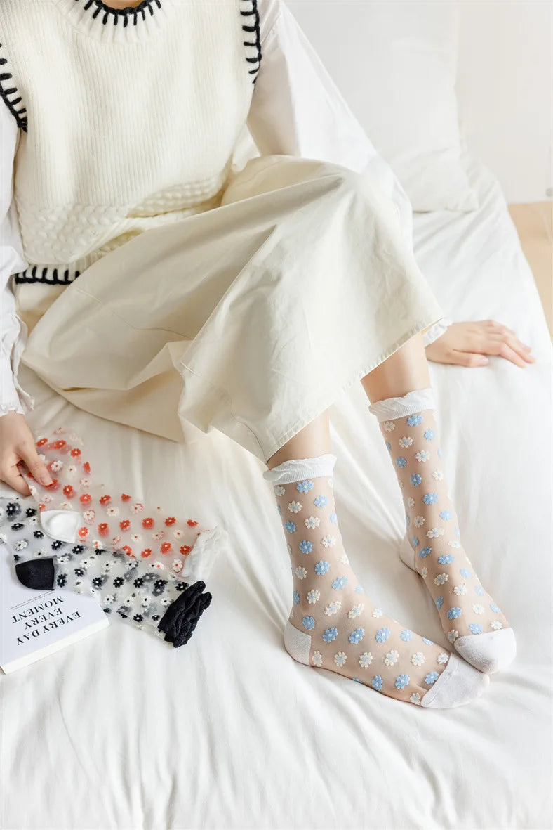 Floral Print Women's Socks | Thin Transparent Summer Socks