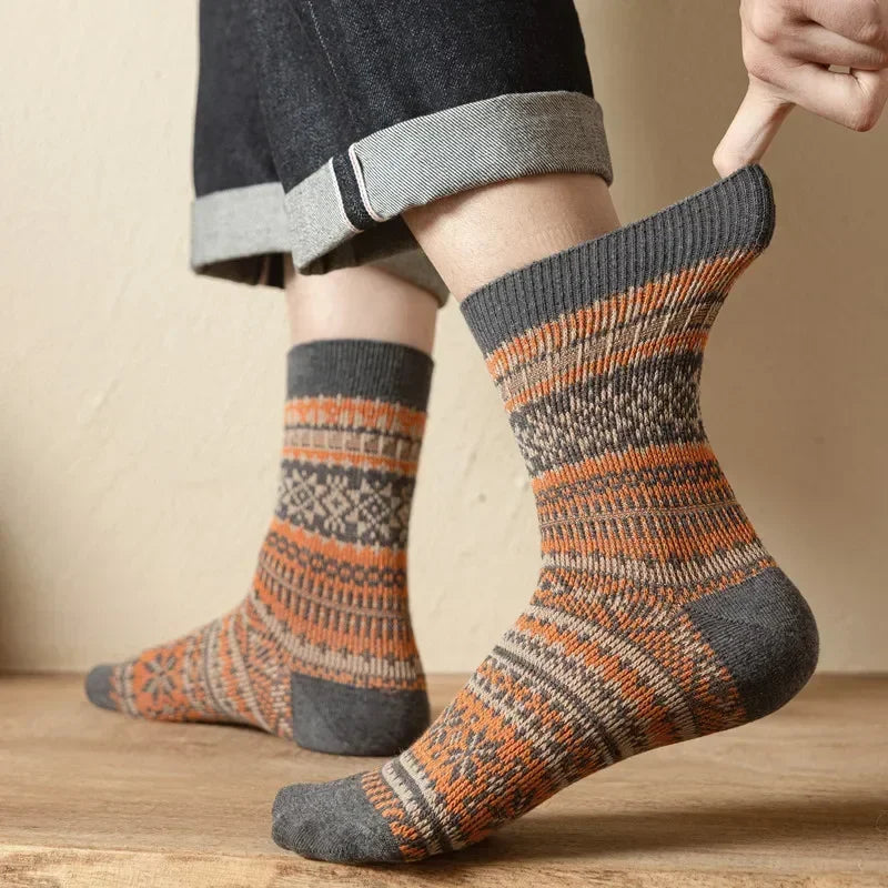 Men's Retro Geometric Pattern Middle Tube Socks | Stylish & Comfy