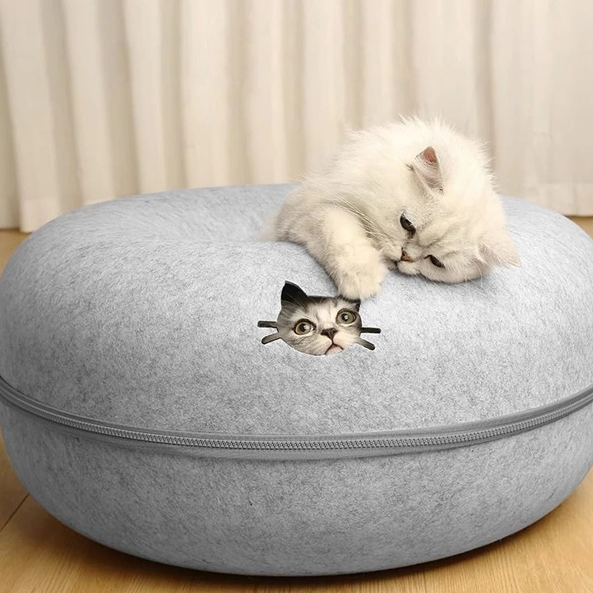 Interactive Round Cat Tunnel Bed | Cozy Felt Cat Toy for Kittens