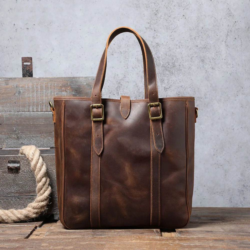 Vintage Genuine Leather Tote Bag | Handmade Unisex Briefcase