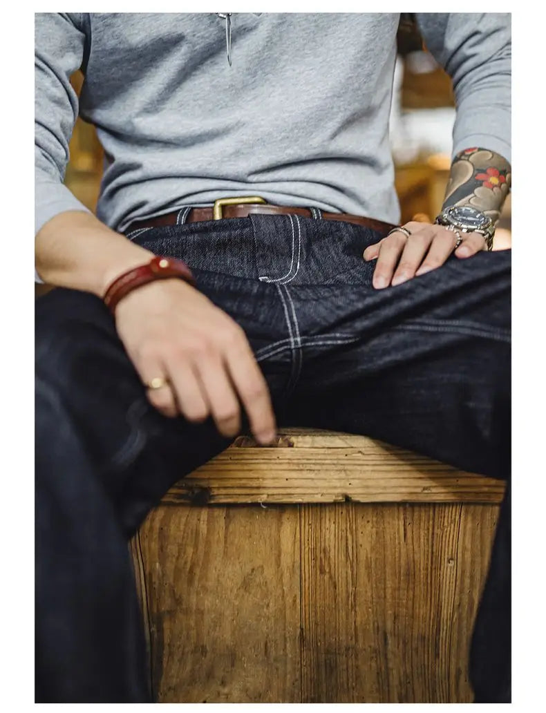 Men's Vintage One-Washed Denim Jeans | Casual Wide Leg Trousers