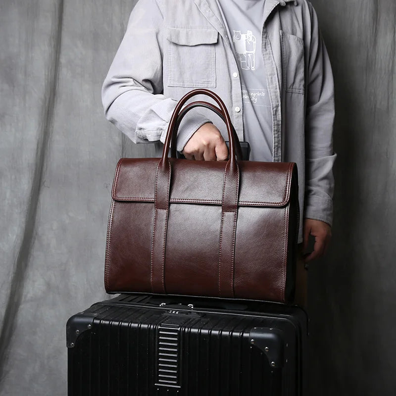 Vintage Genuine Leather Men's Briefcase for 14 Inch Laptops