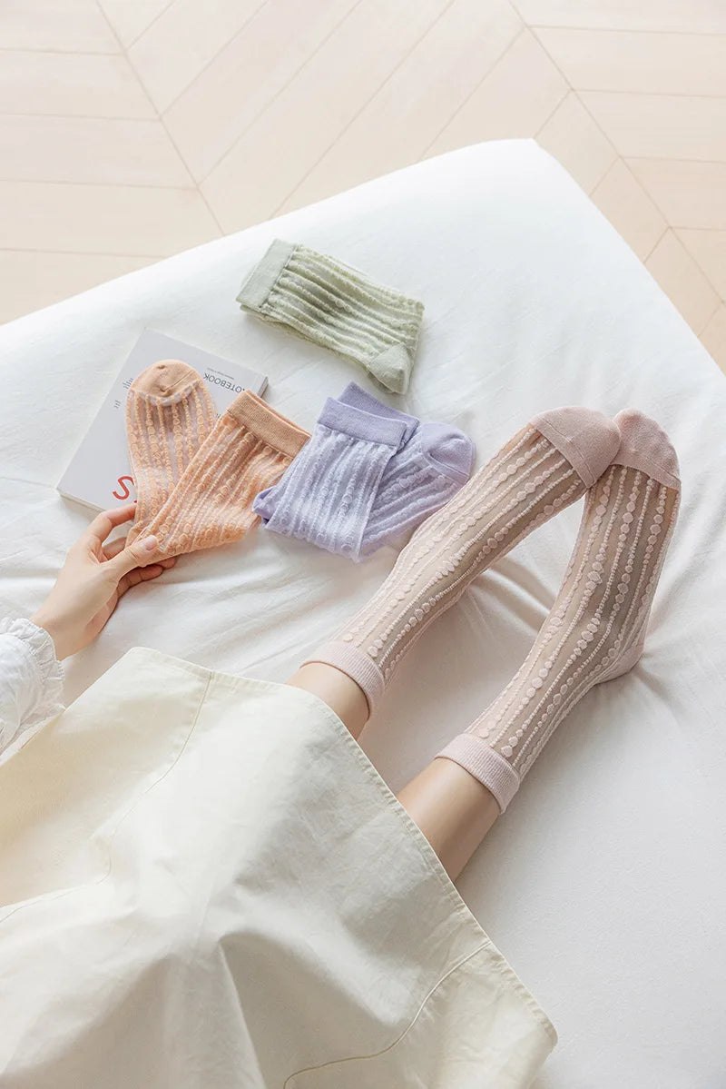 Cute Striped Kawaii Socks for Women | Ultra-Thin Summer Wear