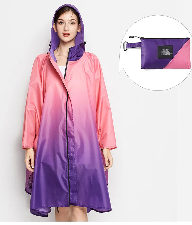 Big Size Women Gradient Color Raincoat | Lightweight Waterproof Cloak