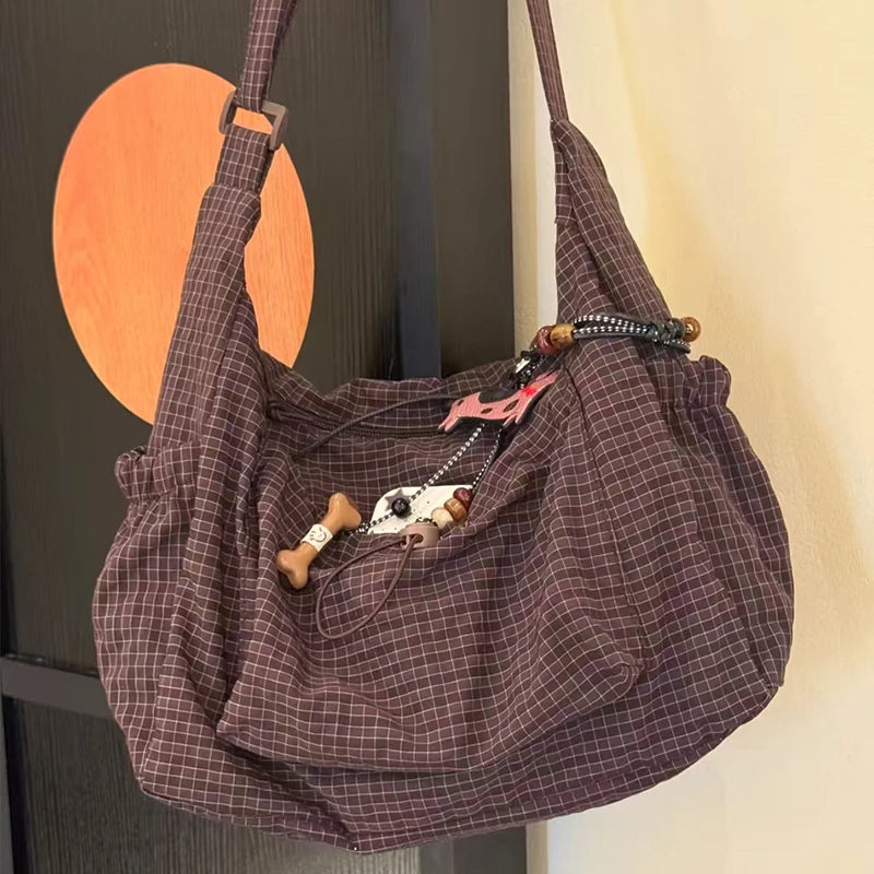Stylish Plaid Nylon Shoulder Tote Bag | Versatile Everyday Accessory