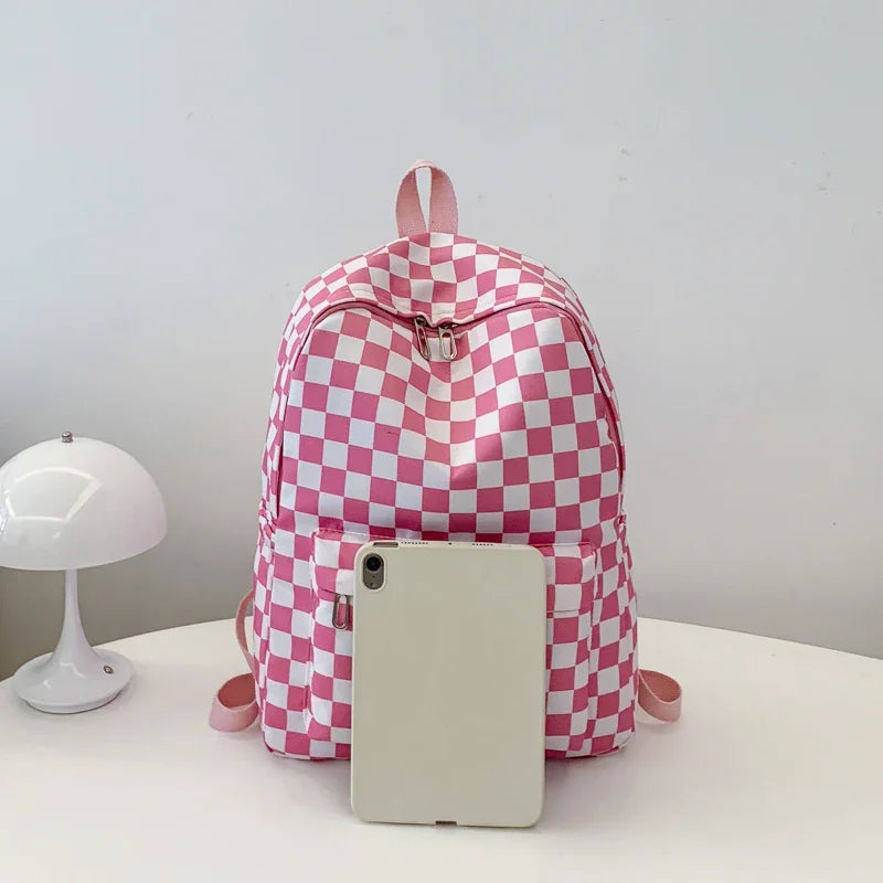 Fashionable Checkerboard Laptop Backpack for Women | Multi Pocket