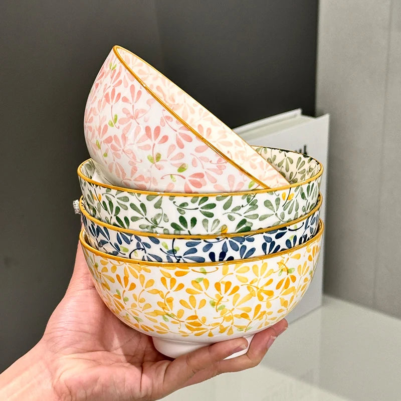 6-Inch Large Capacity Ceramic Bowl | Floral Design for All Meals