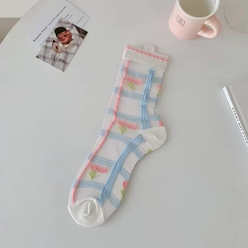 Women's Crystal Silk Socks | Ultra-Thin Breathable Lace Socks