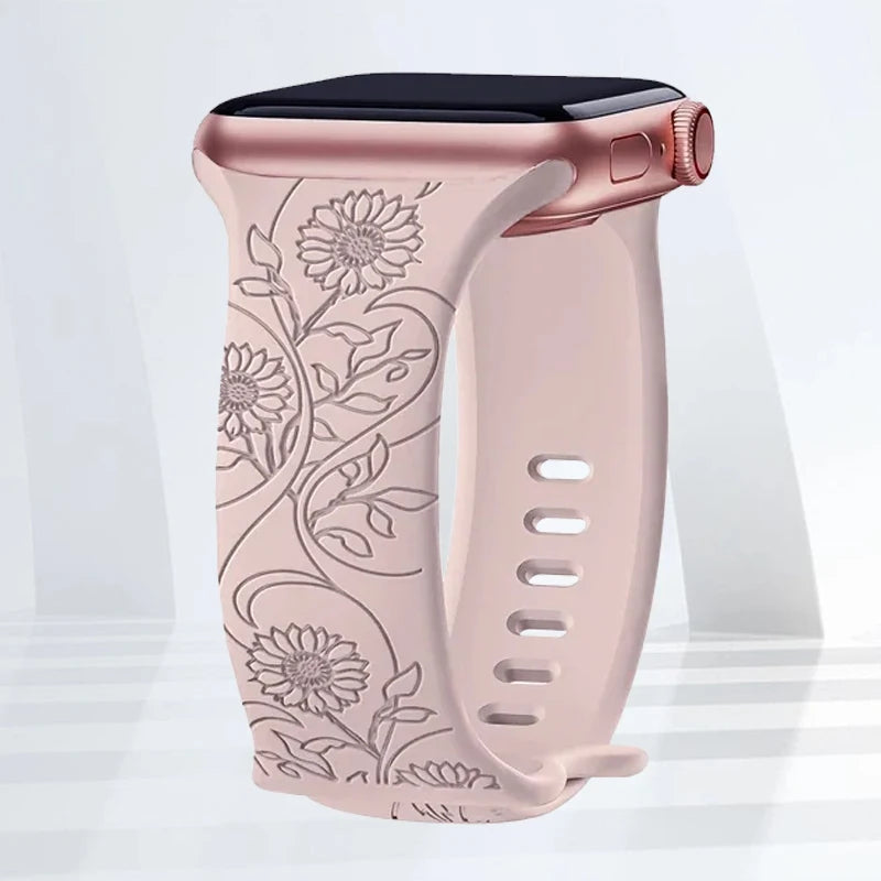 Floral Engraved Silicone Strap | Elegant Replacement Band for Apple Watch