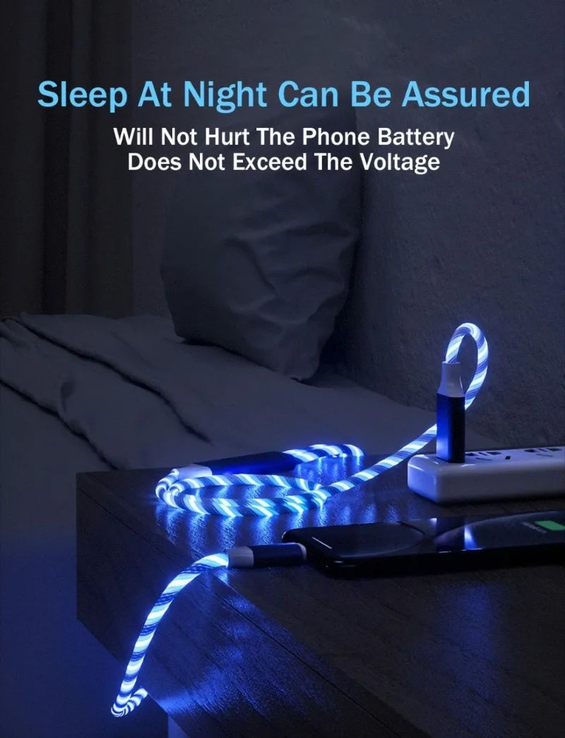 Light Emitting Cable, Mobile Phone Charging Cable, Fast Charging Data Cable, Light Emitting, Suitable for iPhone Micro USB Type C Charger Cable, Three in One LED Fast Charging Cable