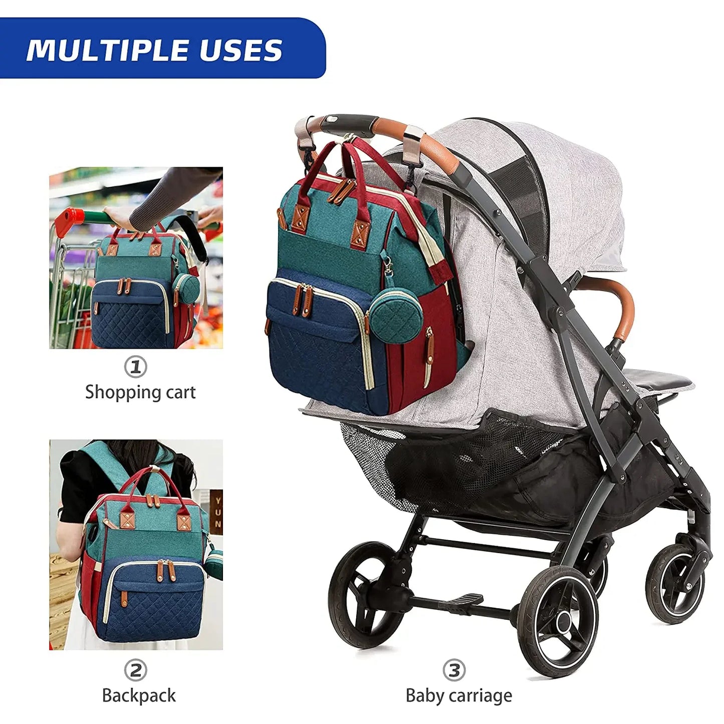 3 In 1 Diaper Bag Backpack | Waterproof & USB Charging