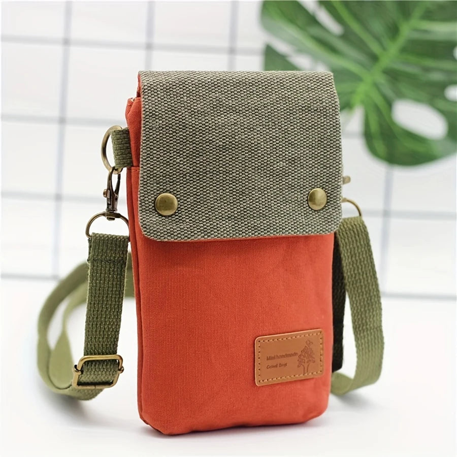 Korean-Style Women's Cross-Body Canvas Mobile Phone Bag
