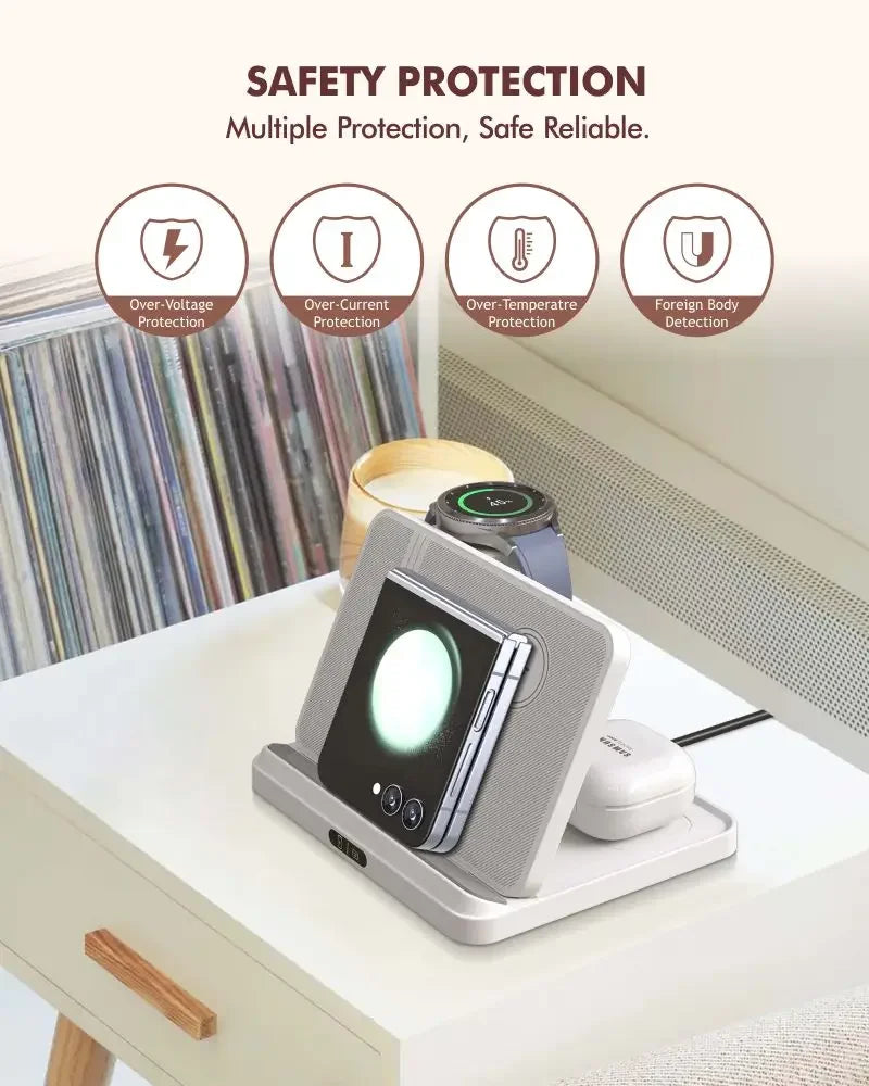 3-in-1 Fast Wireless Charger Stand for Phones, Watches, & Earbuds