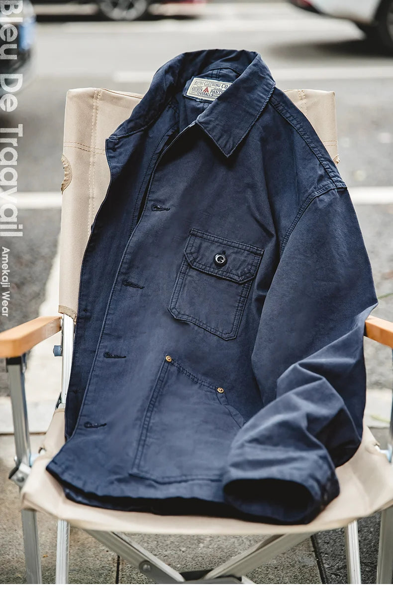 Men's Navy Heavyweight Multi-Pocket Vintage Jacket | Stylish & Durable