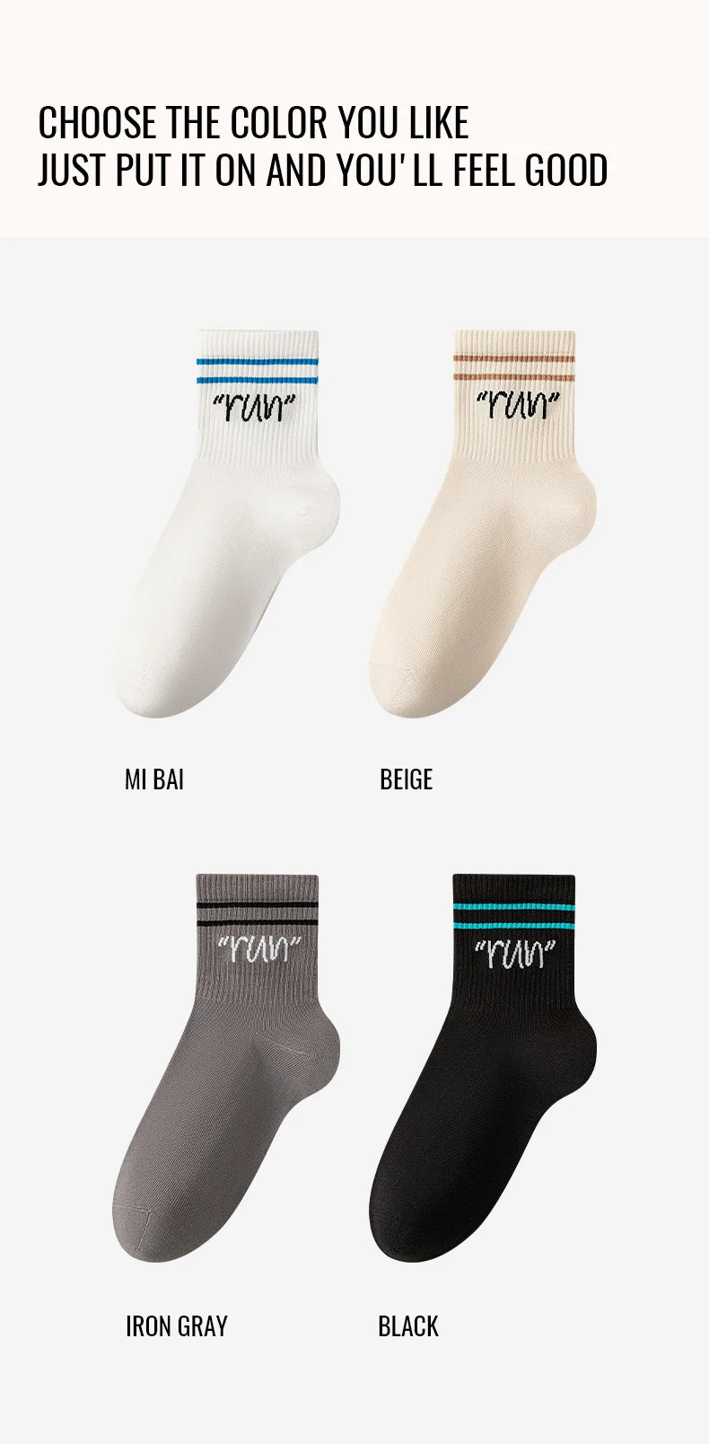 MiiOW Trendy Stripe Letter Sock Men Teen Athletic Sport Sock Moisture Wicking Anti Odor Warm Winter Crew Sock Long Staple Cotton