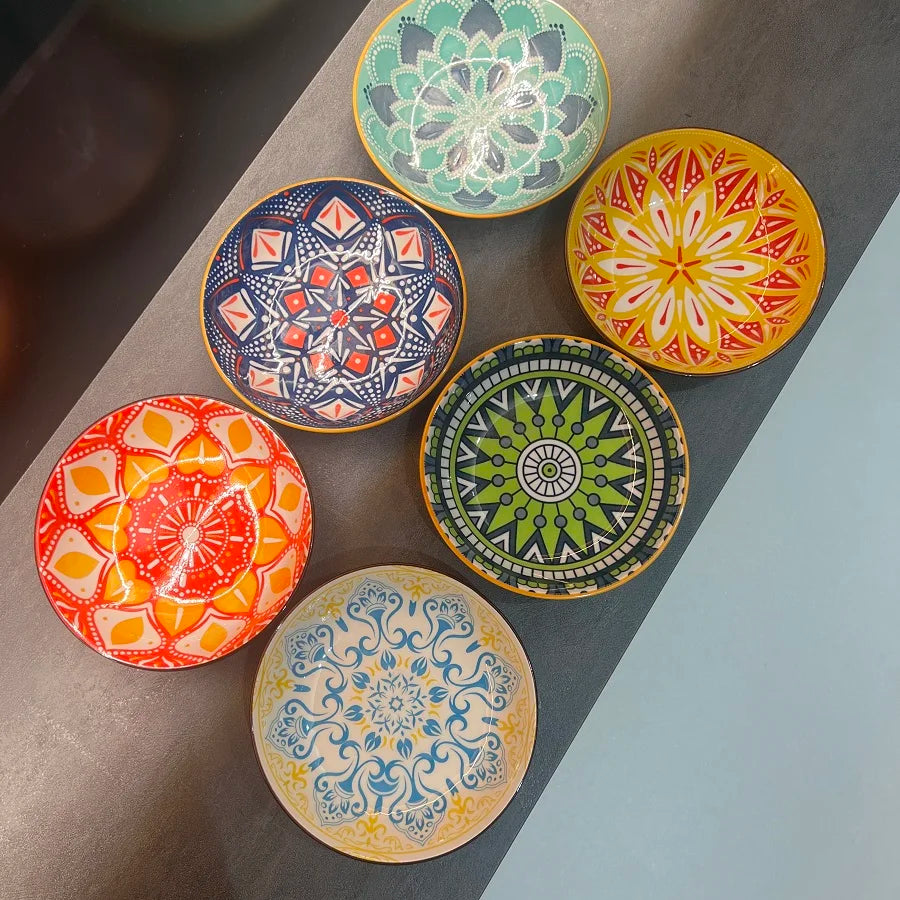 Bohemian Style Ceramic Serving Plates | Set of 6 Dessert Plates