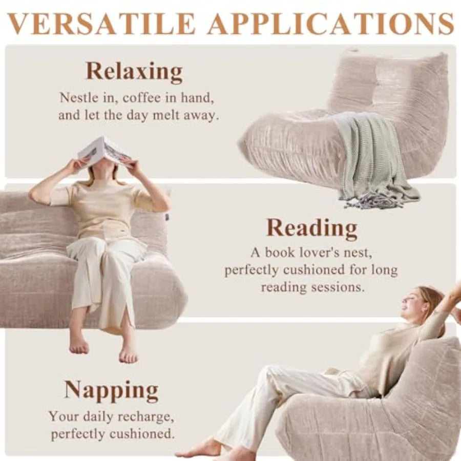 Large Bean Bag Chair Loveseat | Comfortable Memory Foam Sofa