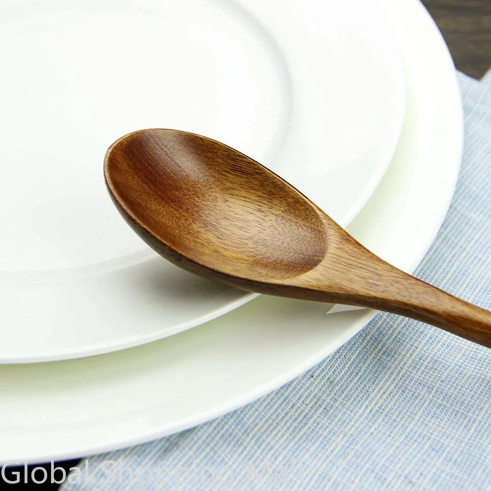 Cucharas de Sopa de Madera Ecológicas | Juego de 6 Utensilios de Mango Largo