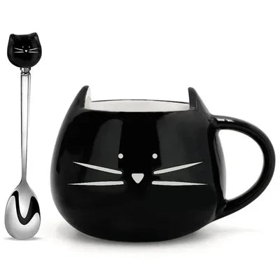 Cute Cartoon Cat Ceramic Coffee Mug with Spoon | Perfect Gift