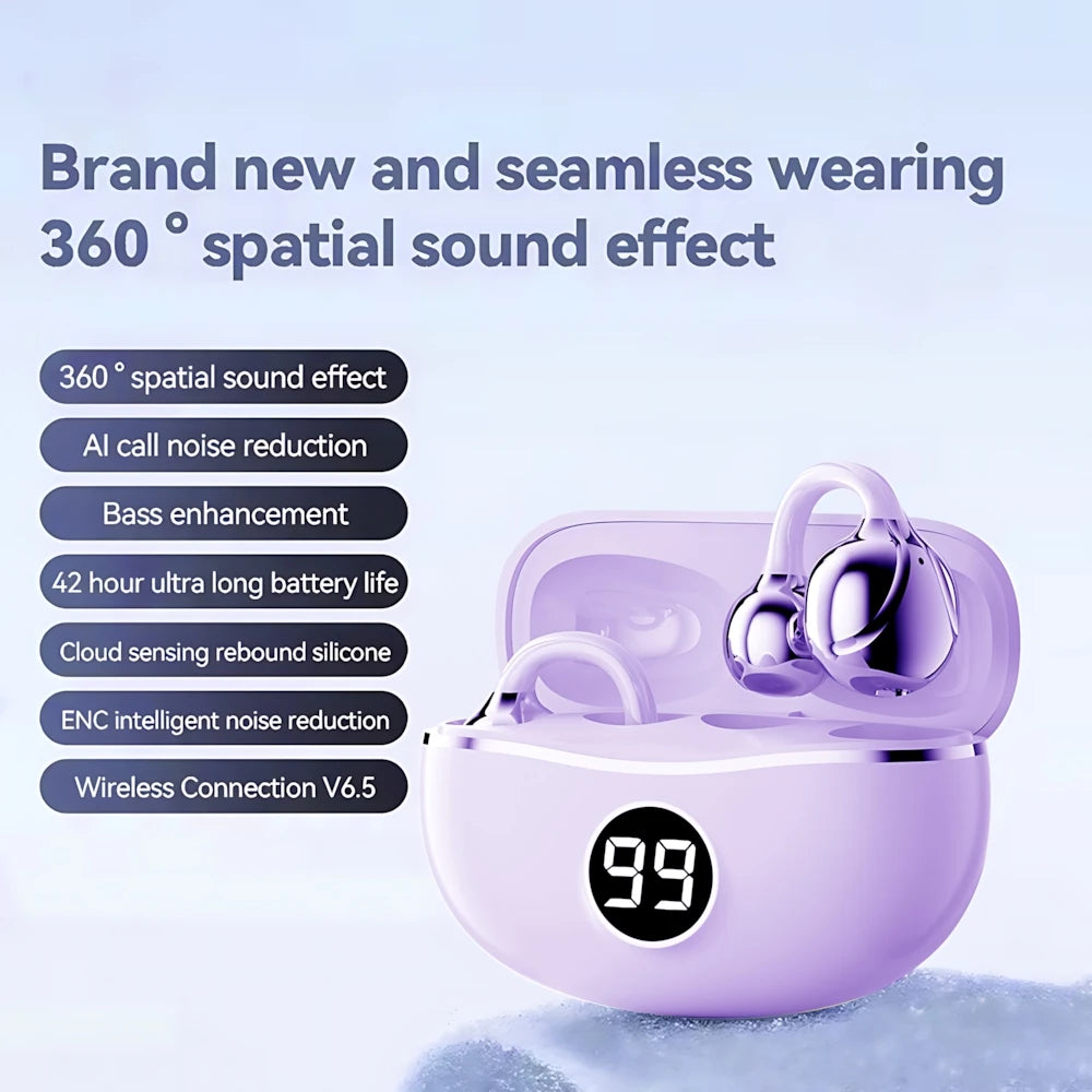 Bluetooth 5.3 Wireless Ear Clip Earphones | Noise Reduction Sports Earbuds