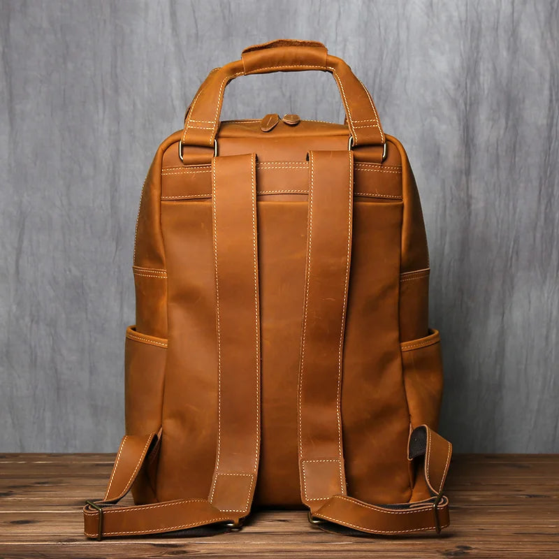 Large Capacity Retro Leather Men's Backpack for Travel & Work