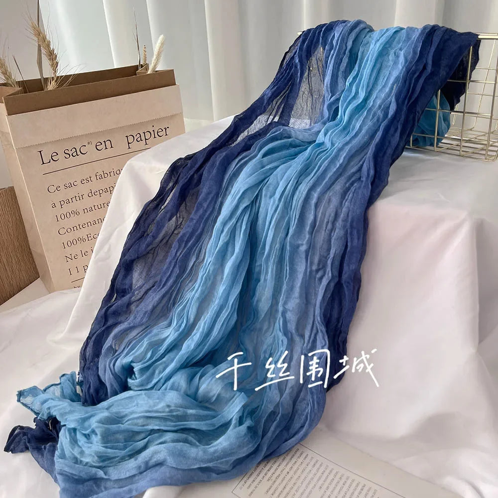 Elegant Women's Long Cotton Hemp Gradient Scarf for Winter Fashion