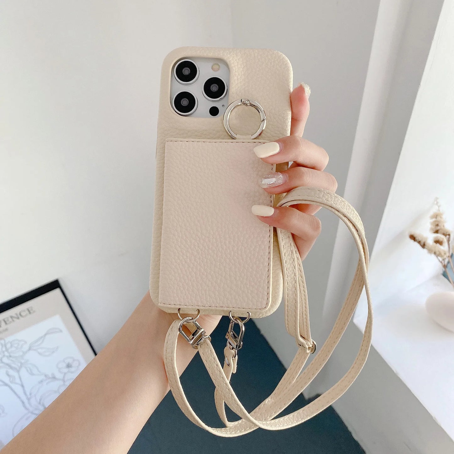 Elegant Ring Holder Mirror Card Slot Case for iPhone
