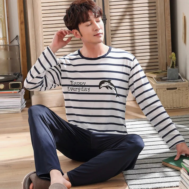 Men's Striped Long-Sleeved Pajamas | Comfortable Sleepwear Set