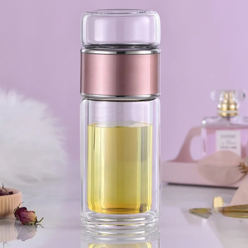 High Borosilicate Glass Tea Water Bottle | Double Layer Infuser