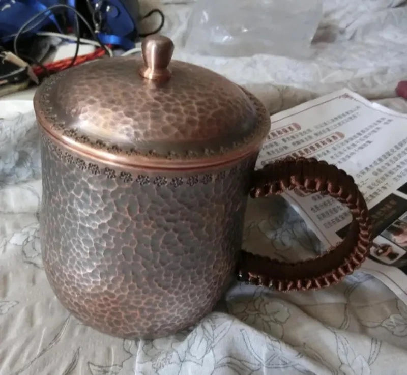 Handcrafted Pure Copper Beer Coffee Cup, Milk Mug, Retro Weave Handle, Thickened 500 ml Water Drinking Cups, Couple Gifts