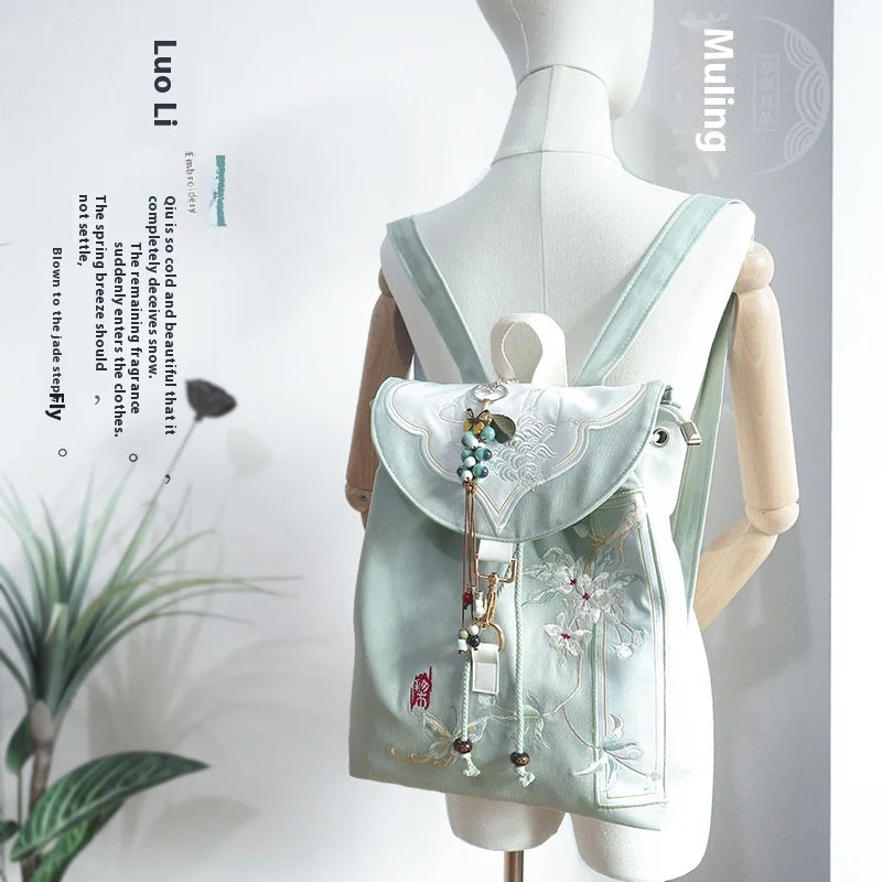 Mochila de 15 pulgadas estilo retro chino | Mochila bordada hecha a mano