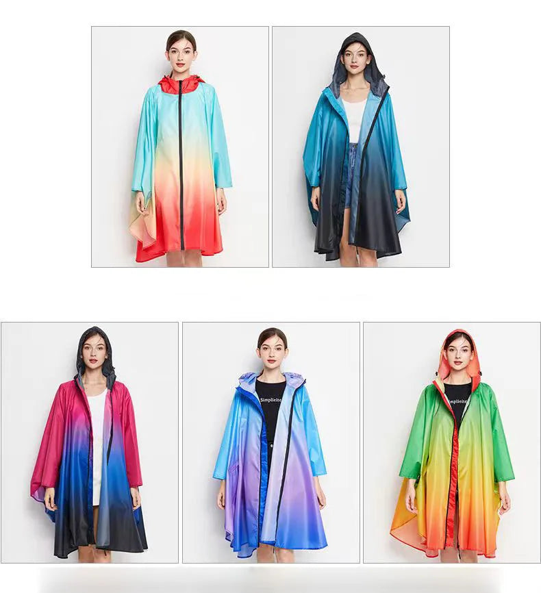 Big Size Women Gradient Color Raincoat | Lightweight Waterproof Cloak
