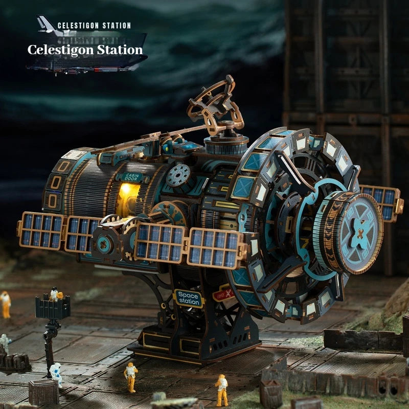 Estación Celestigon Steampunk: Kit de Puzzle de Casa de Muñecas de Madera | Diversión DIY