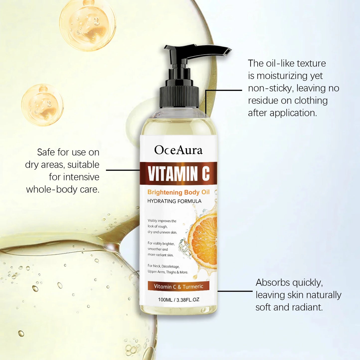 Vitamin C Body Massage Oil | Moisturizing Brightening Skin Oil