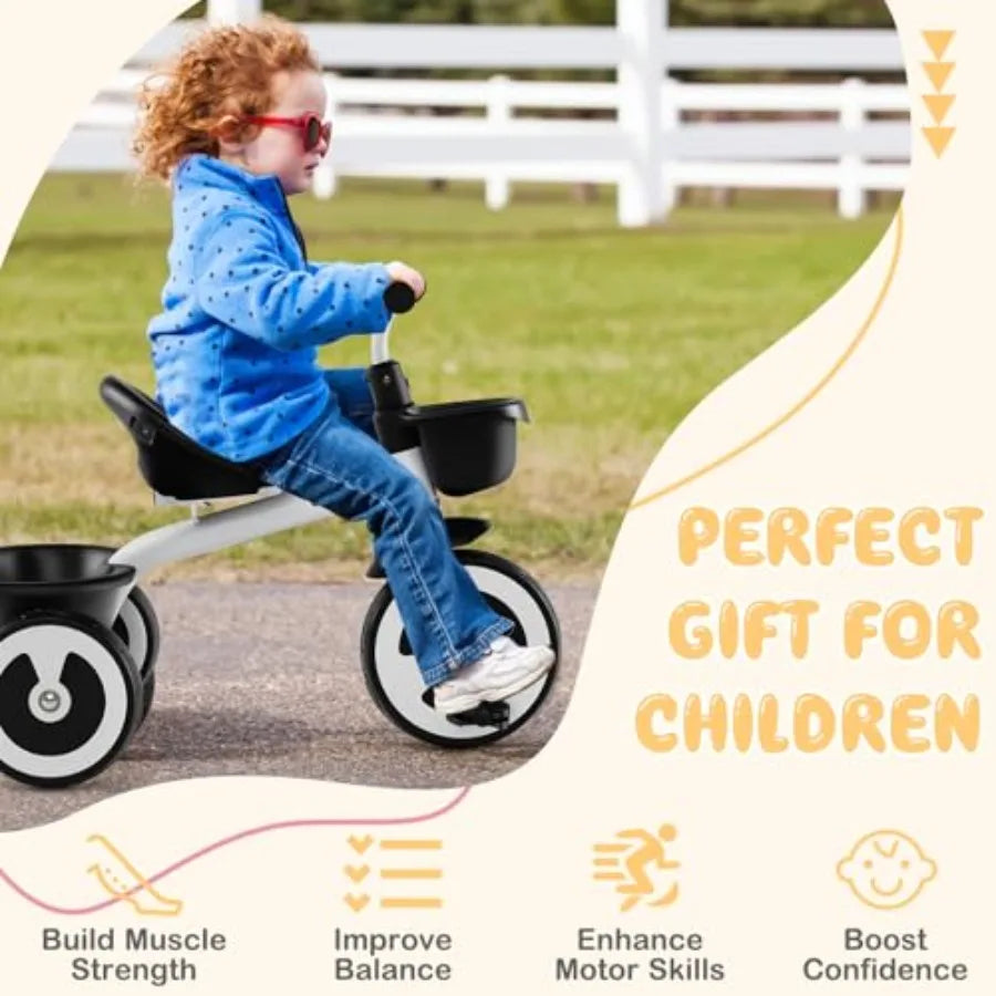 Adjustable White 3-Wheel Toddler Tricycle | Safe & Fun Ride