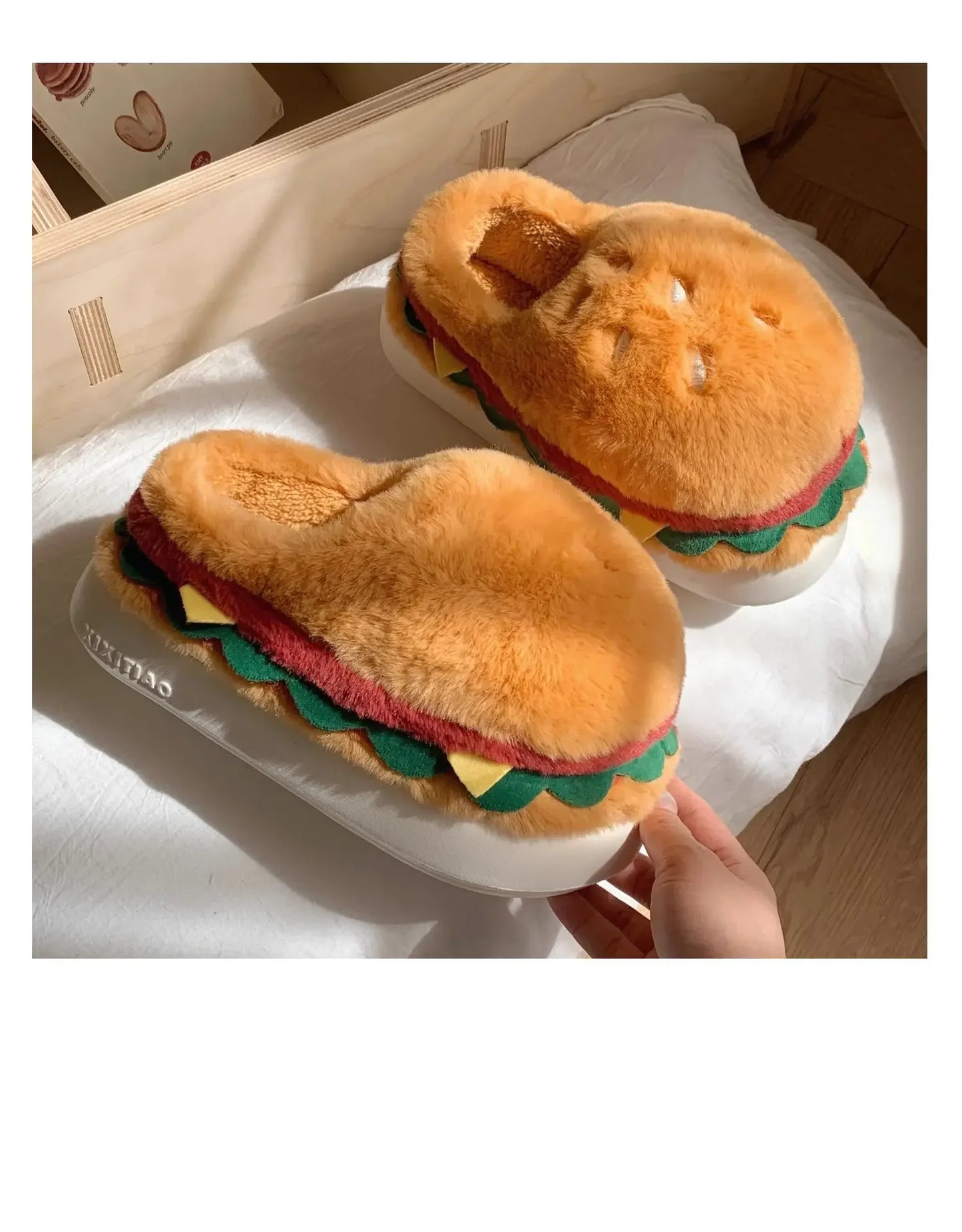 Cute Hamburger Plush Slippers | Warm & Cozy Indoor Footwear