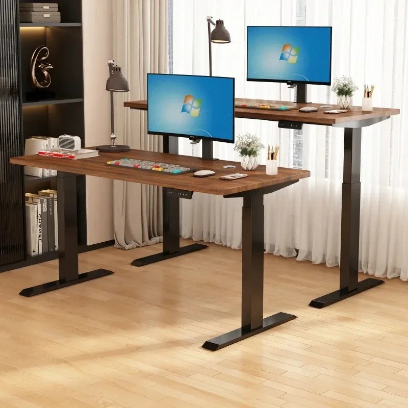 Electric Height Adjustable Solid Wood Computer Desk for Home & Office