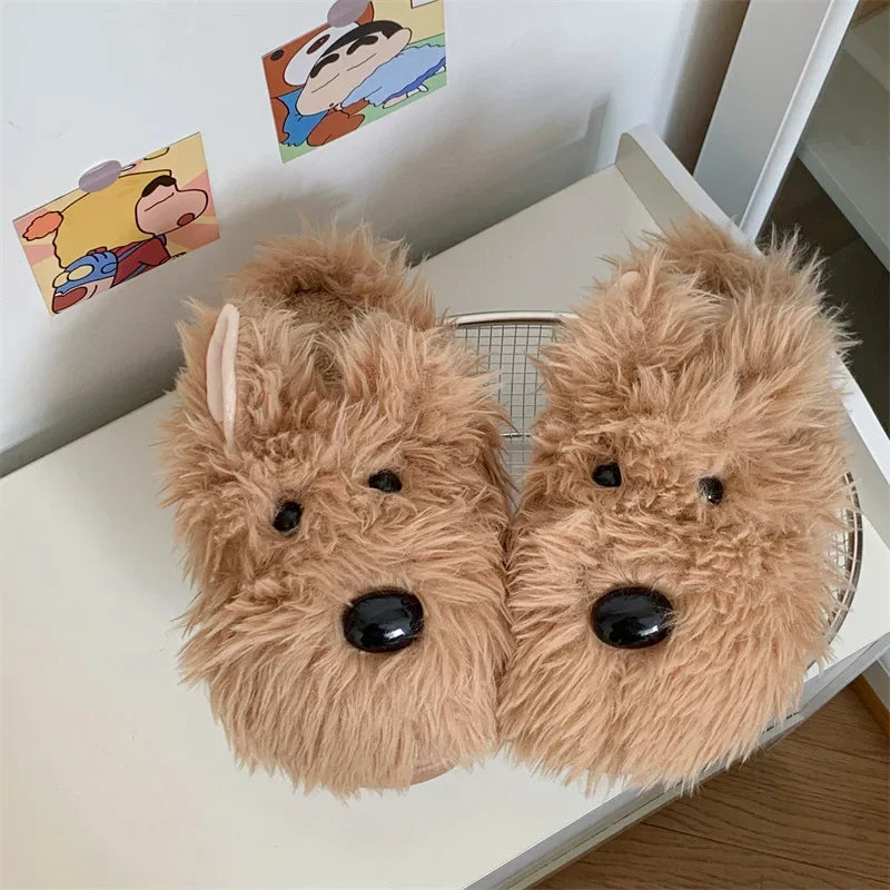 Cute Dog Plush Slippers | Warm Corduroy Indoor Shoes for Couples