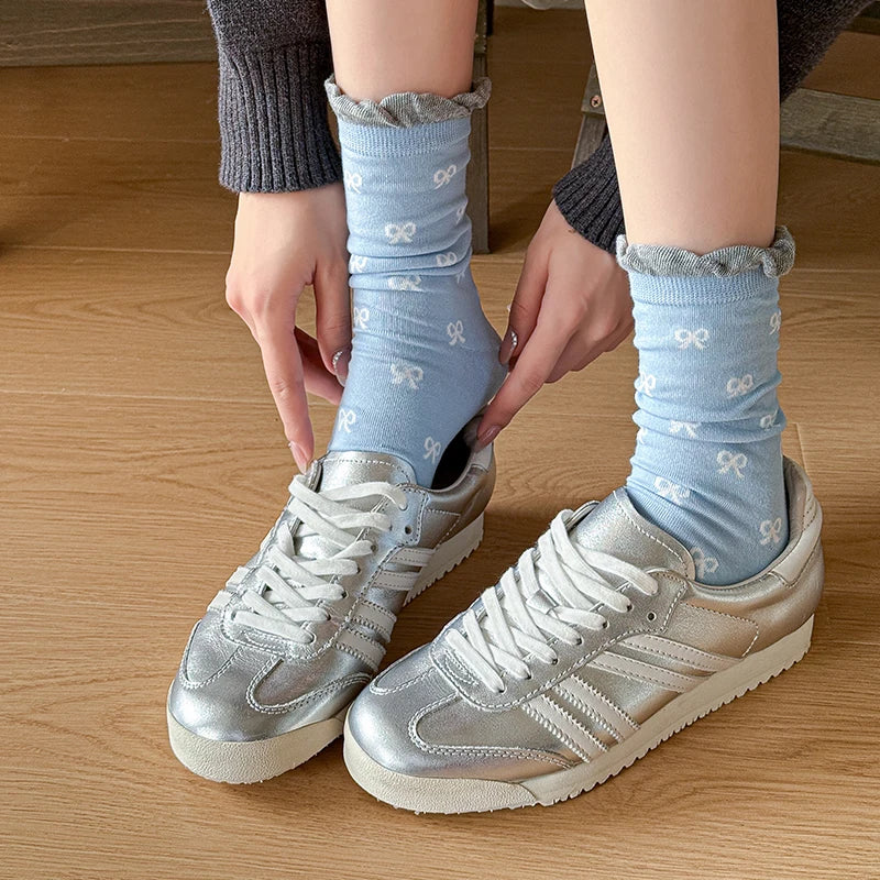 Fashionable Women's Cotton Socks Set | Trendy Bowknot Style