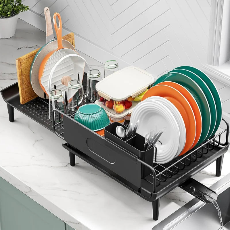 Expandable Dish Rack with Multifunctional Drainboard for Kitchen