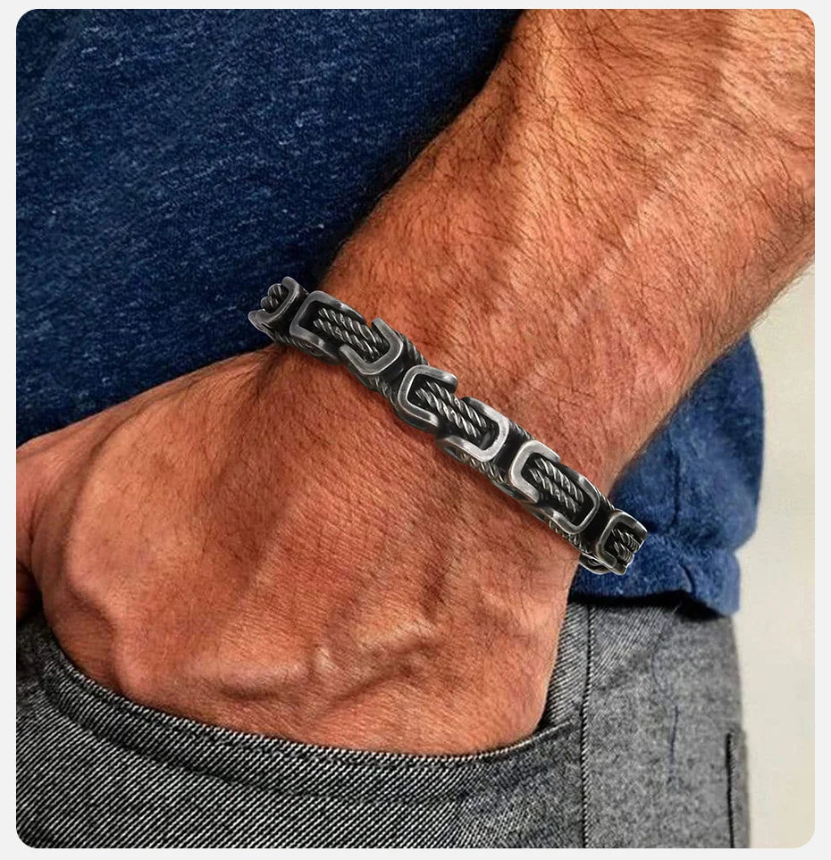 Stainless Steel Byzantine Bracelet | Vintage Style Chain Wristband