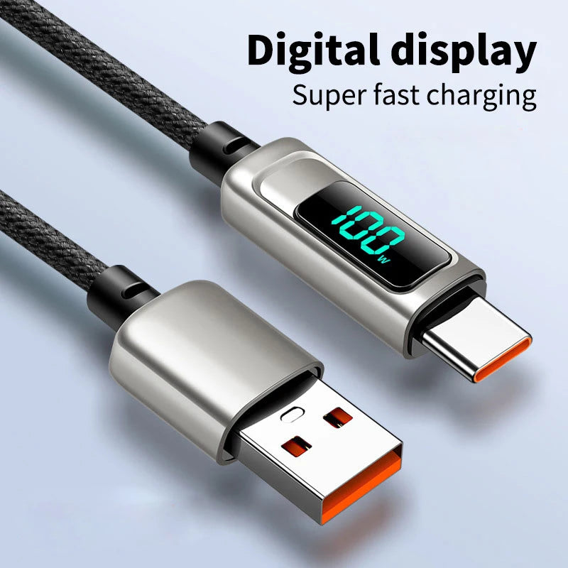 USB A to Type C LED Display Charger Cable | Fast Data Transfer