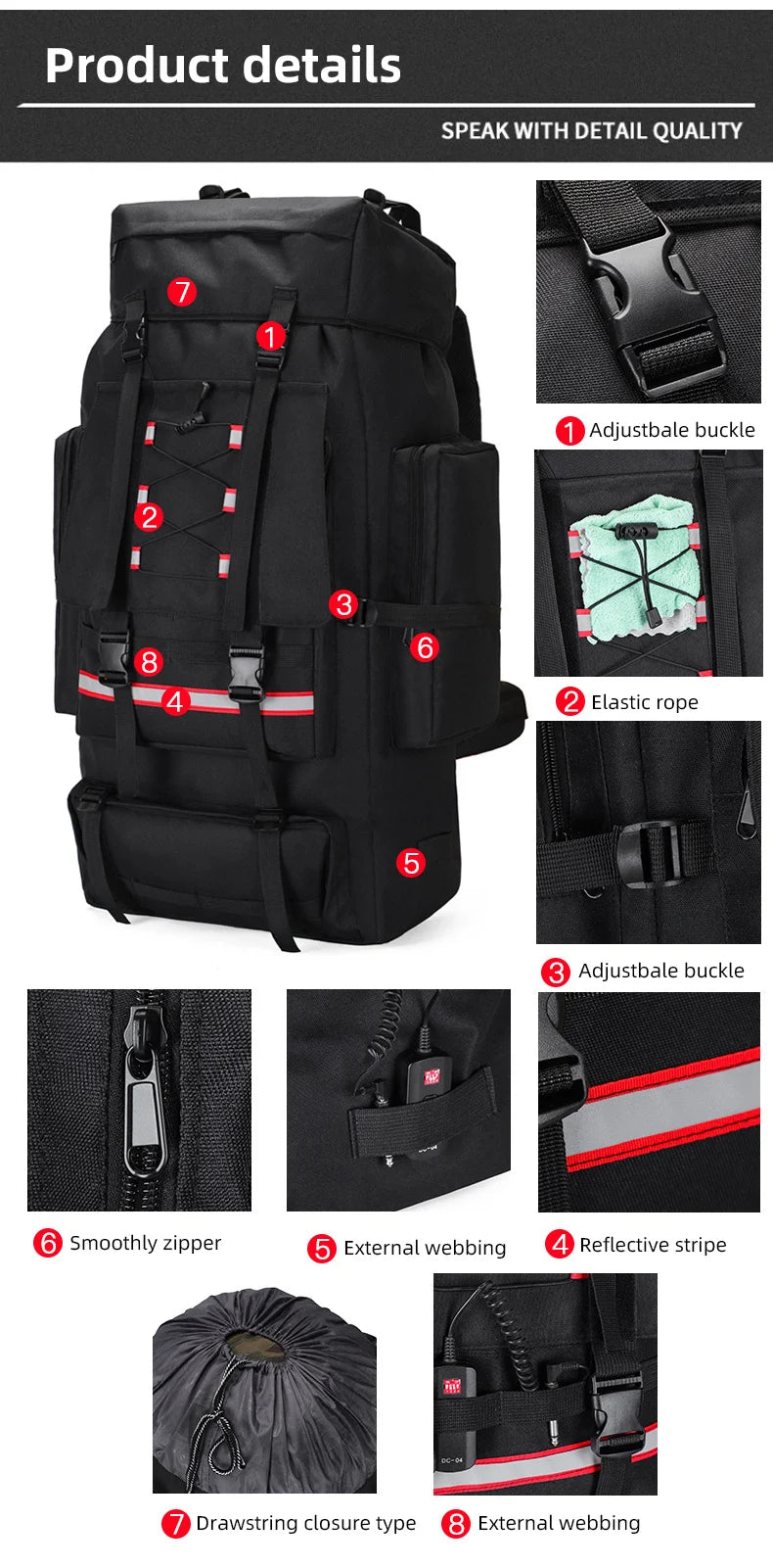 Large 130L Hiking Camping Backpack | Durable Outdoor Rucksack