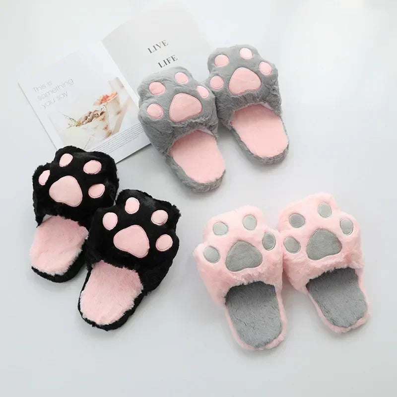 Kawaii Cat Paw Slippers | Fluffy Winter Indoor Footwear