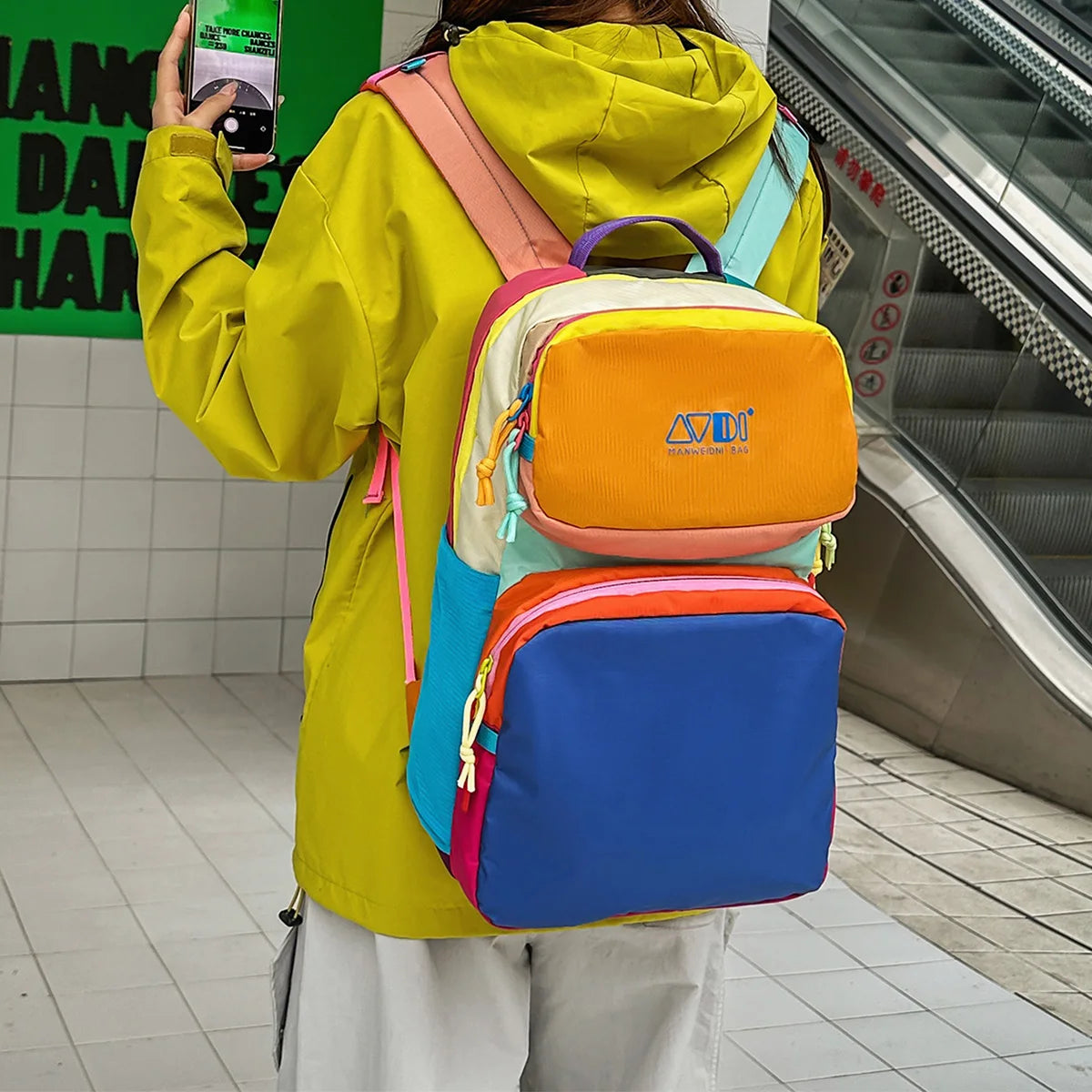 Dopamine Sporty Unisex Backpack Colorblock Logo Large Capacity Multi Function Adjustable Strap Backpack for Commute Sports