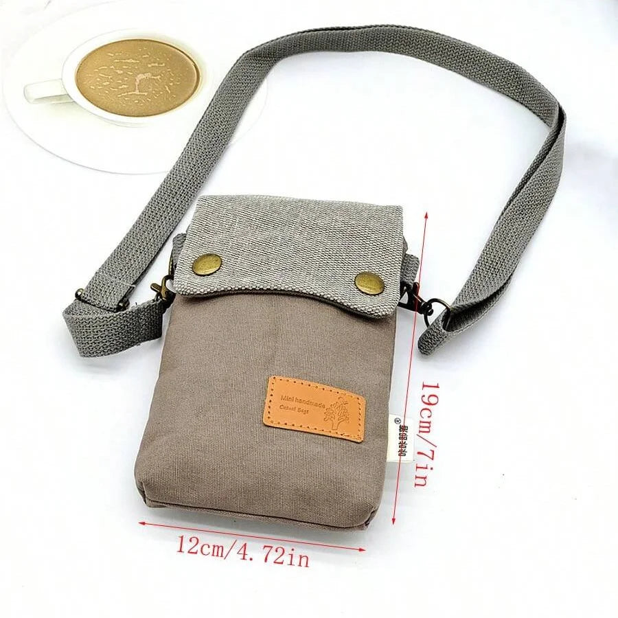 Korean-Style Women's Cross-Body Canvas Mobile Phone Bag